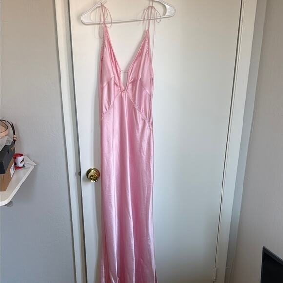 Anna October Terrin Satin Maxi Slip Dress Baby Pink Formal - Picture 7 of 11